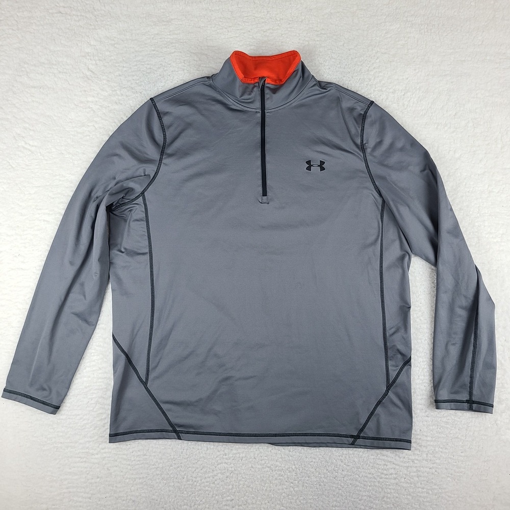 Under Armour Sweater Mens XL Gray Loose Coldgear Performance Tech Golf *
